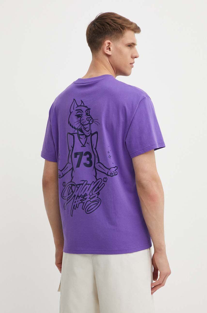 Puma tricou din bumbac barbati, culoarea violet, cu imprimeu, 625271
