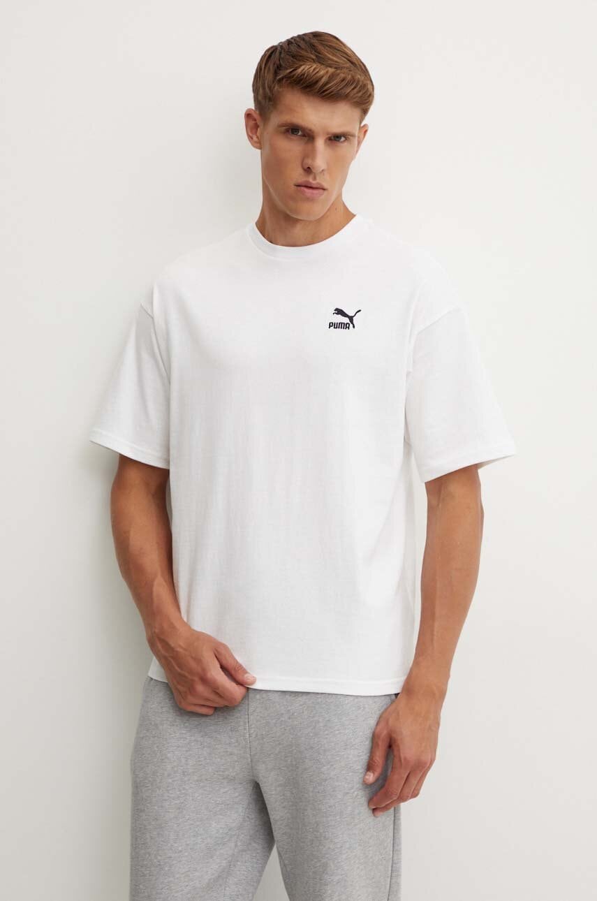 Puma tricou din bumbac BETTER CLASSICS bărbați, culoarea alb, cu imprimeu 679188 Puma tricou din bumbac BETTER CLASSICS bărbați, culoarea alb, cu imprimeu 679188