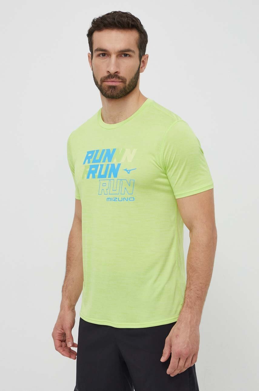 Mizuno tricou de alergare Core Run culoarea verde, cu imprimeu, J2GAB008