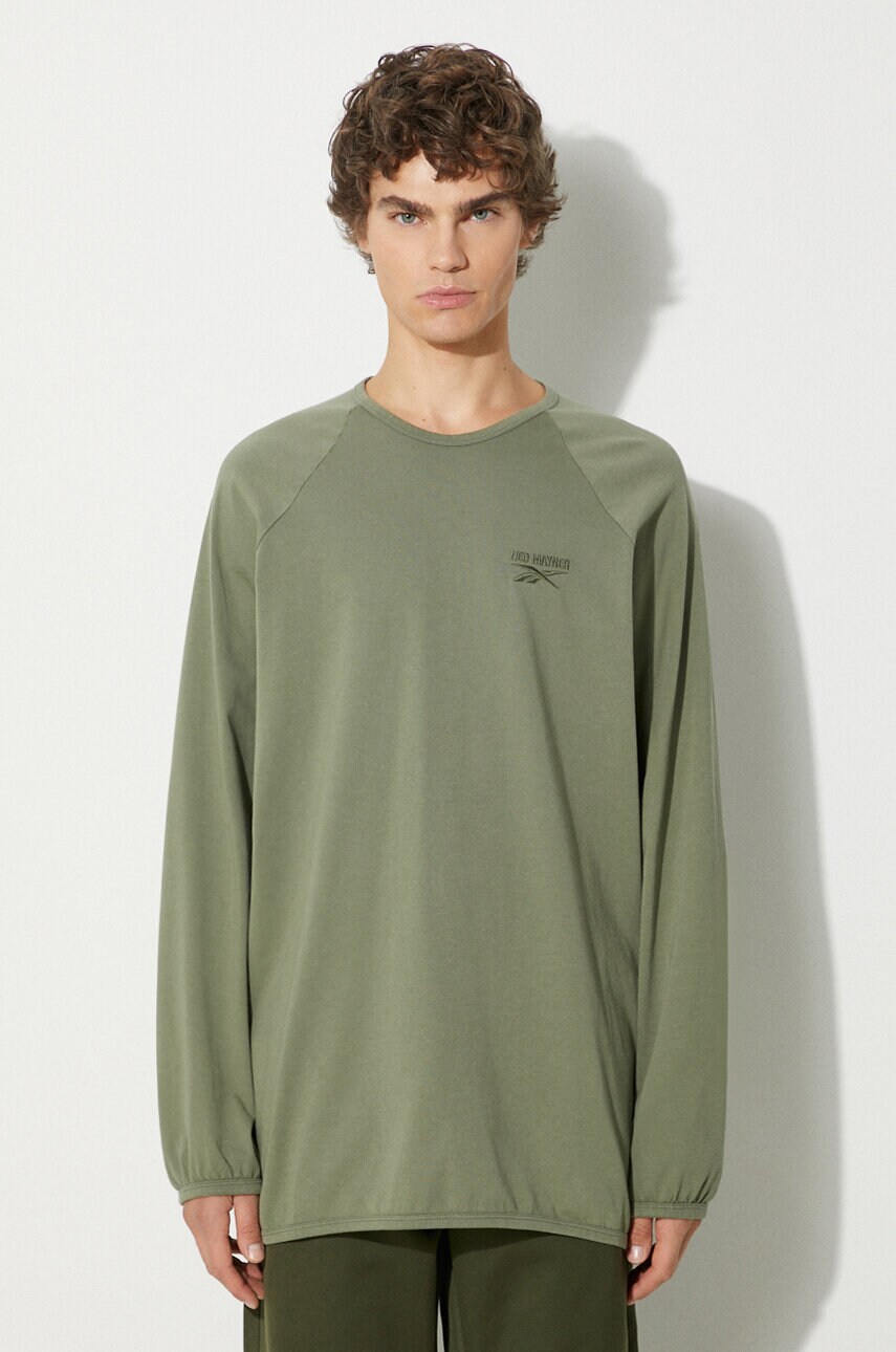 Reebok LTD longsleeve din bumbac T-Shirt culoarea verde, neted, RMAA00BC99JER0015500