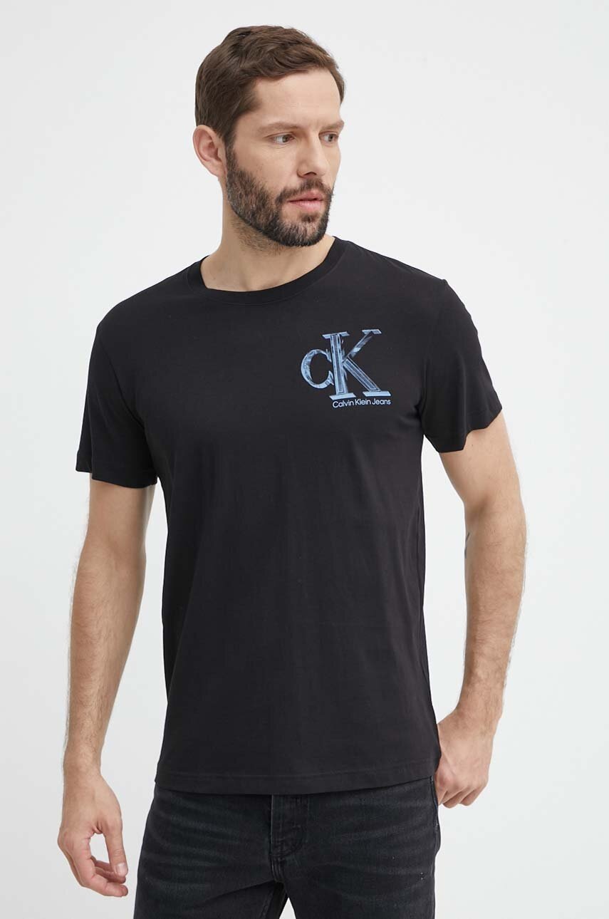 Βαμβακερό μπλουζάκι Calvin Klein Jeans ανδρικό, χρώμα: μαύρο, J30J325498 φωτογραφία