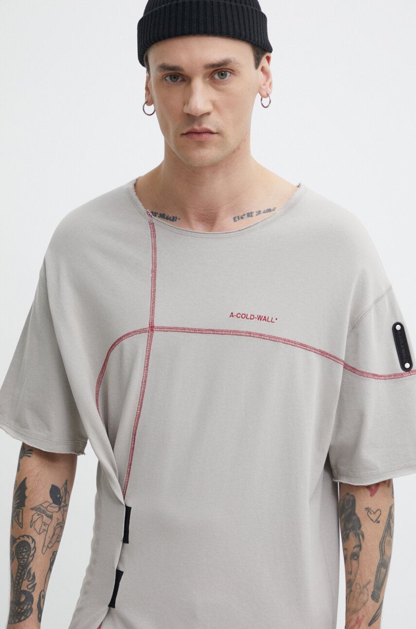 A-COLD-WALL* tricou din bumbac Intersect T-Shirt barbati, culoarea bej, cu imprimeu, ACWMTS179