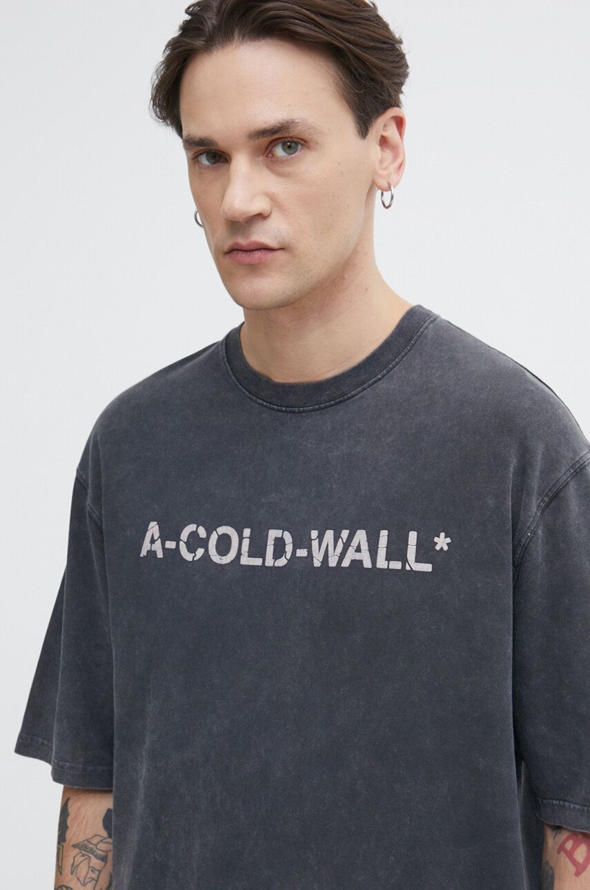 Levně Bavlněné tričko A-COLD-WALL* Overdye Logo T-Shirt černá barva, s potiskem, ACWMTS186