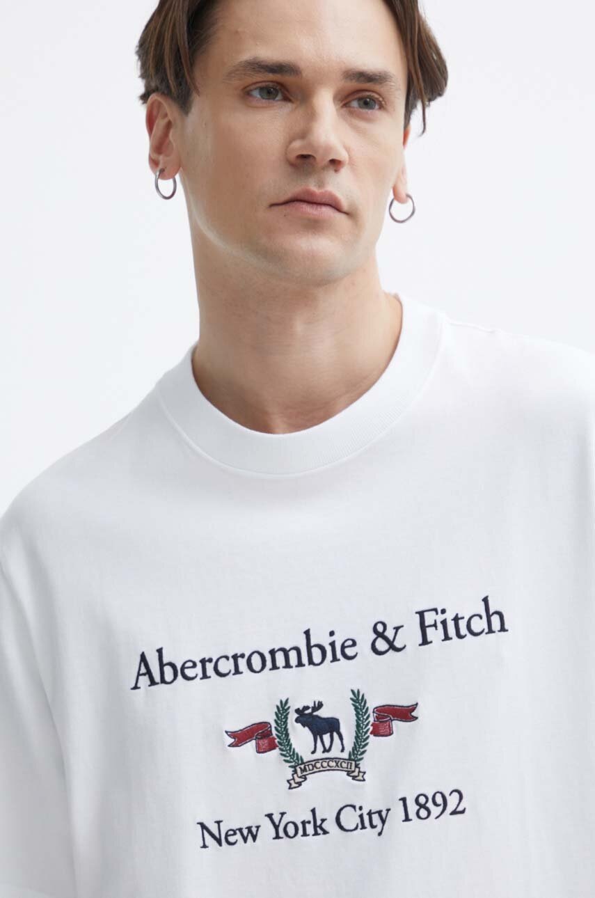 

Памучна тениска Abercrombie & Fitch в бяло с апликация, Бял