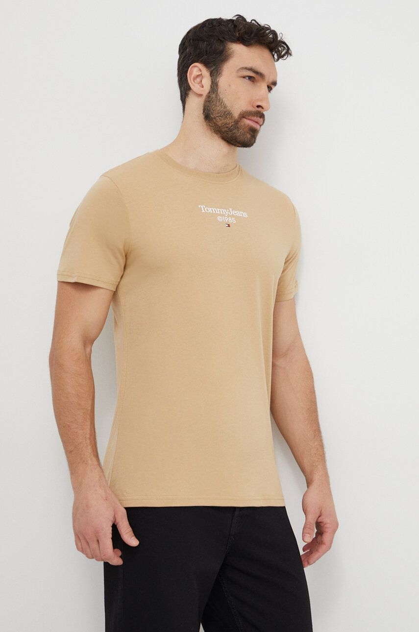 E-shop Bavlněné tričko Tommy Jeans béžová barva, s potiskem