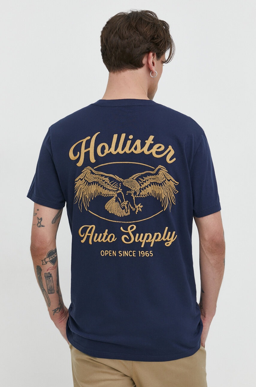 

Памучна тениска Hollister Co. в тъмносиньо с апликация, Тъмносин
