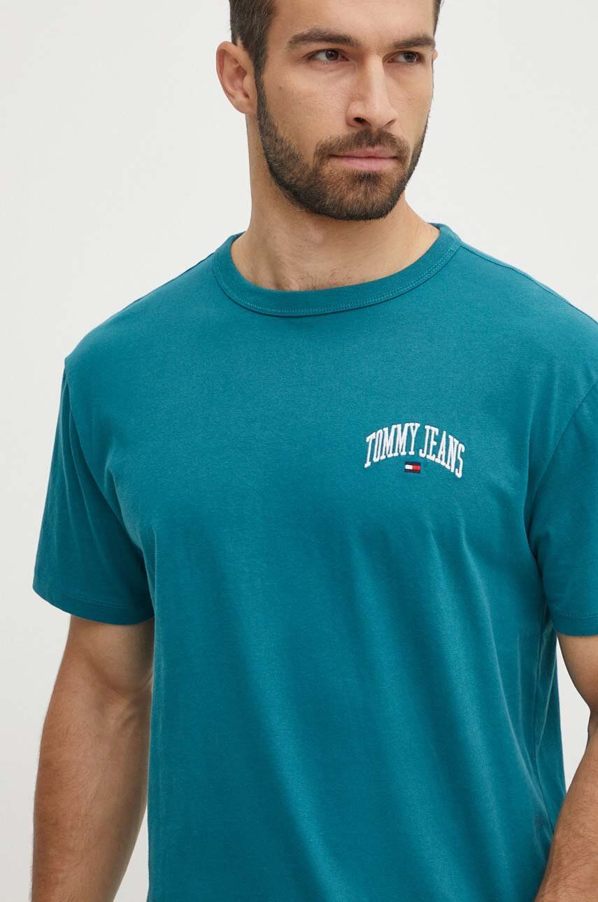 Tommy Jeans tricou din bumbac bărbați, culoarea verde, cu imprimeu, DM0DM18665