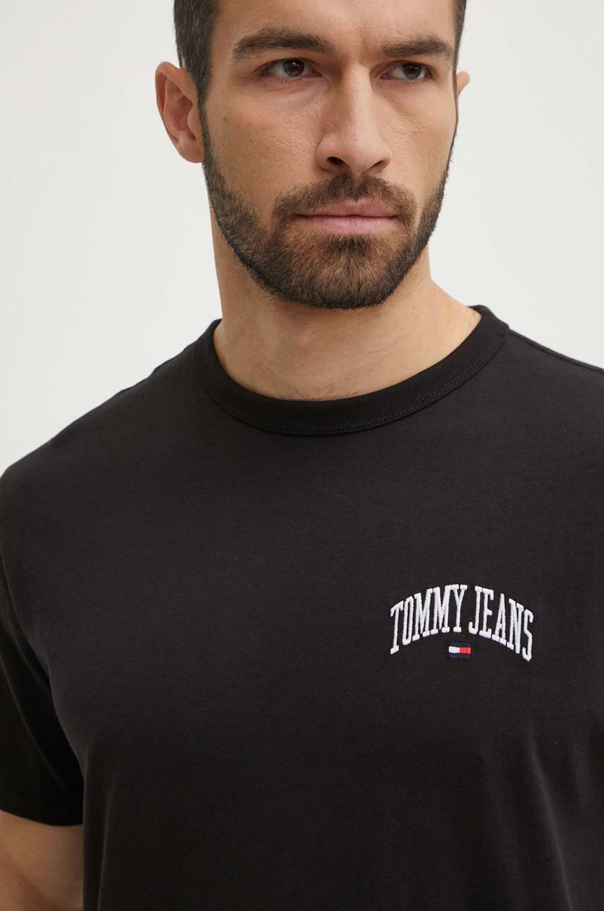 Tommy Jeans tricou din bumbac bărbați, culoarea negru, cu imprimeu, DM0DM18665