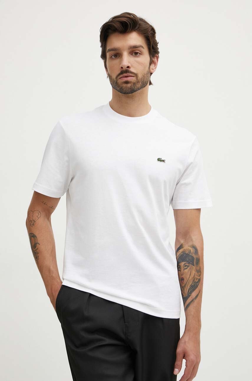 Lacoste tricou din bumbac barbati, culoarea alb, neted, TH7318 Lacoste tricou din bumbac barbati, culoarea alb, neted, TH7318