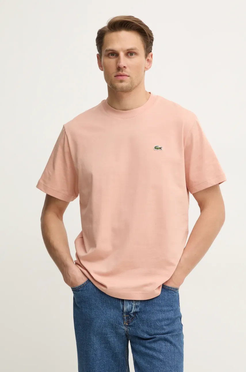 Lacoste tricou din bumbac barbati, culoarea portocaliu, neted