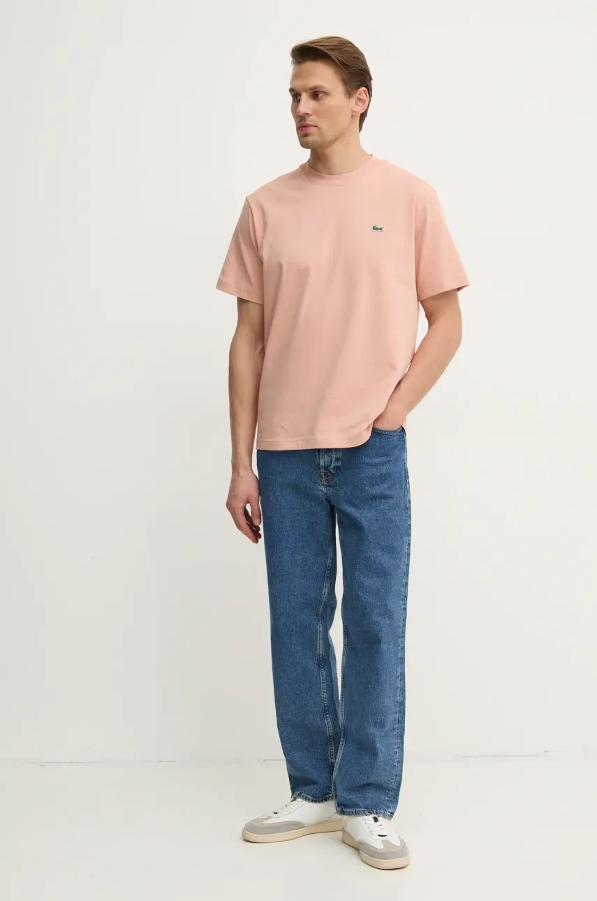 Хлопковая футболка Lacoste мужской цвет оранжевый однотонный Хлопковая футболка Lacoste мужской цвет оранжевый однотонный