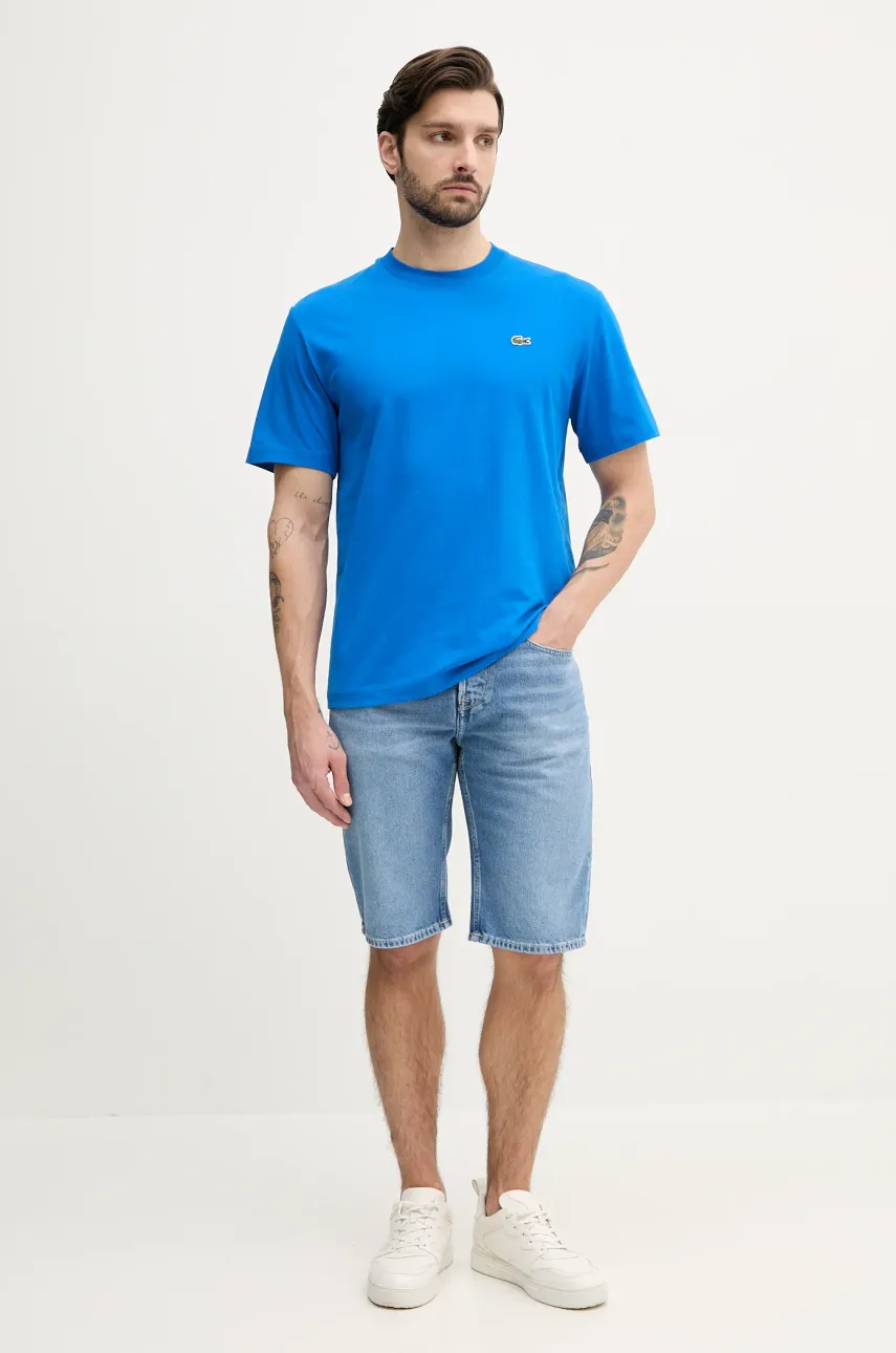 Хлопковая футболка Lacoste мужская цвет белый однотонная TH7318 Хлопковая футболка Lacoste мужская цвет белый однотонная TH7318