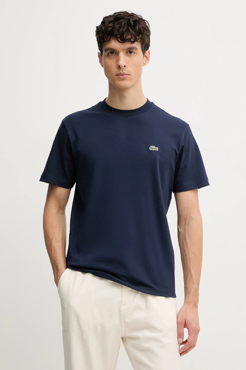 Lacoste tricou din bumbac barbati, culoarea albastru marin, neted, TH7318 Lacoste tricou din bumbac barbati, culoarea albastru marin, neted, TH7318