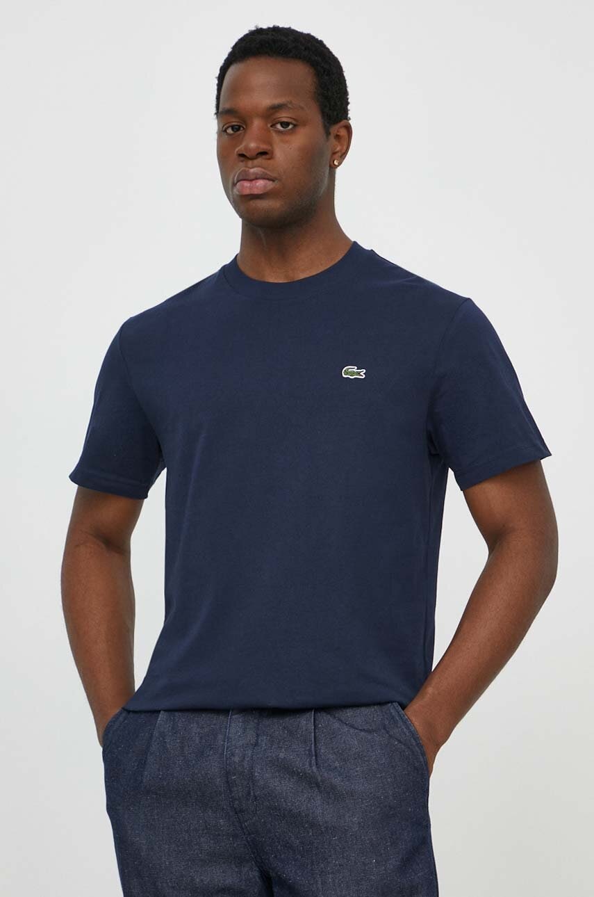 Lacoste tricou din bumbac barbati, culoarea albastru marin, neted, TH7318