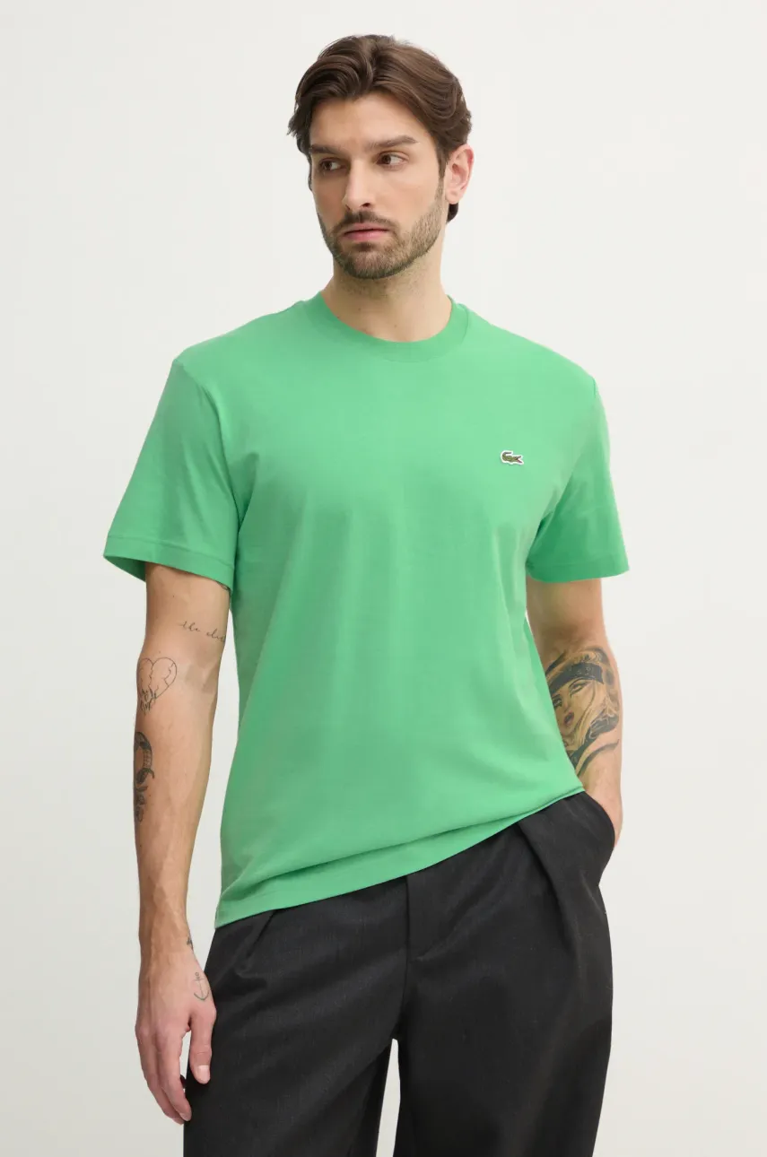 Lacoste tricou din bumbac barbati, culoarea verde, neted, TH7318