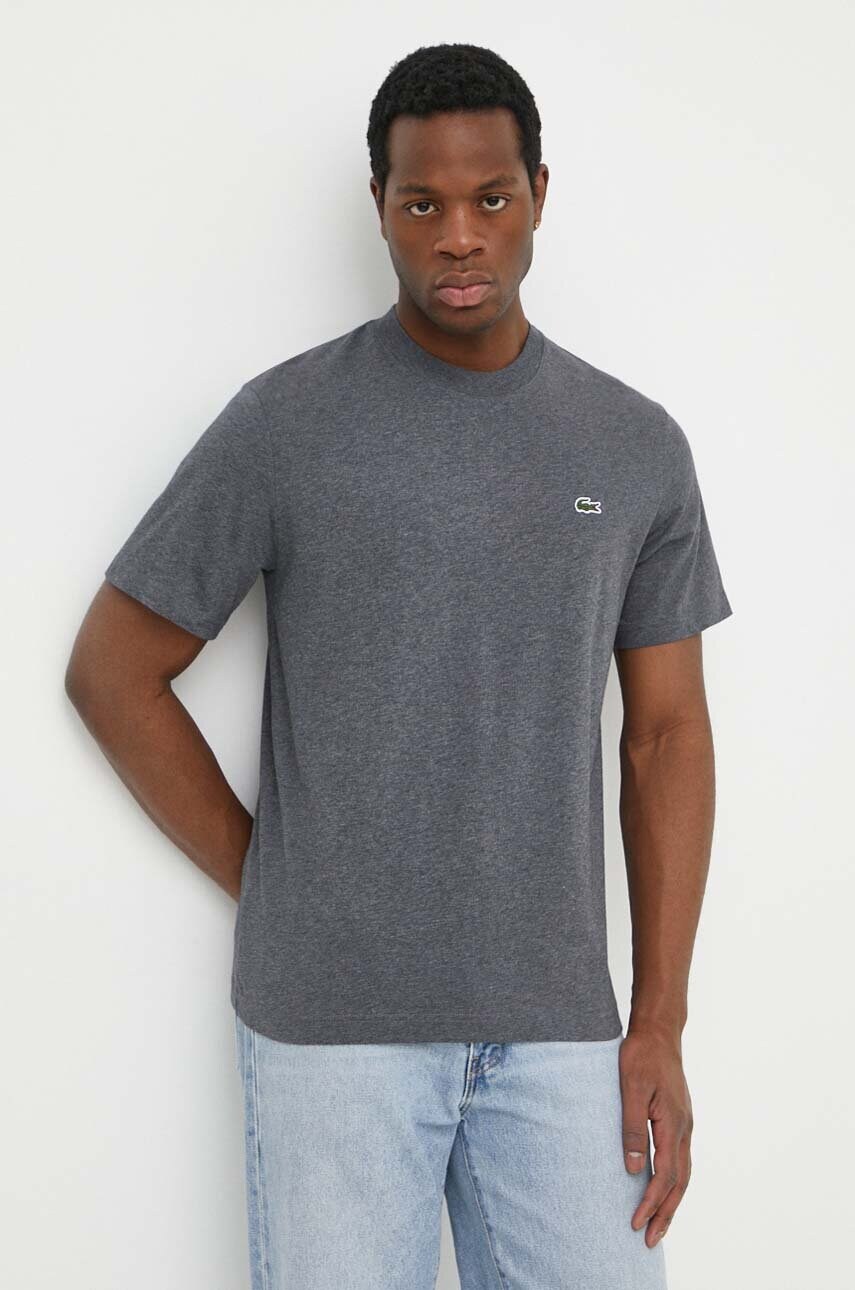 

Памучна тениска Lacoste в сиво с изчистен дизайн, Сив