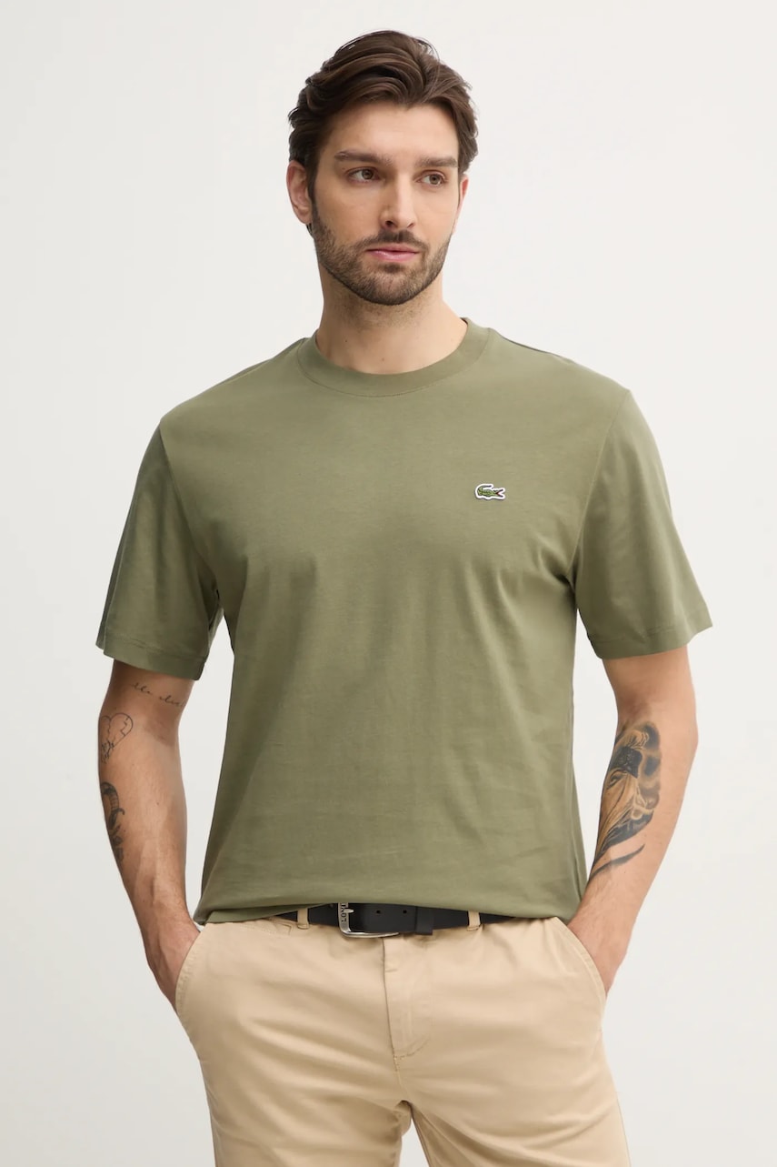 Lacoste tricou din bumbac barbati, culoarea verde, neted, TH7318 Lacoste tricou din bumbac barbati, culoarea verde, neted, TH7318