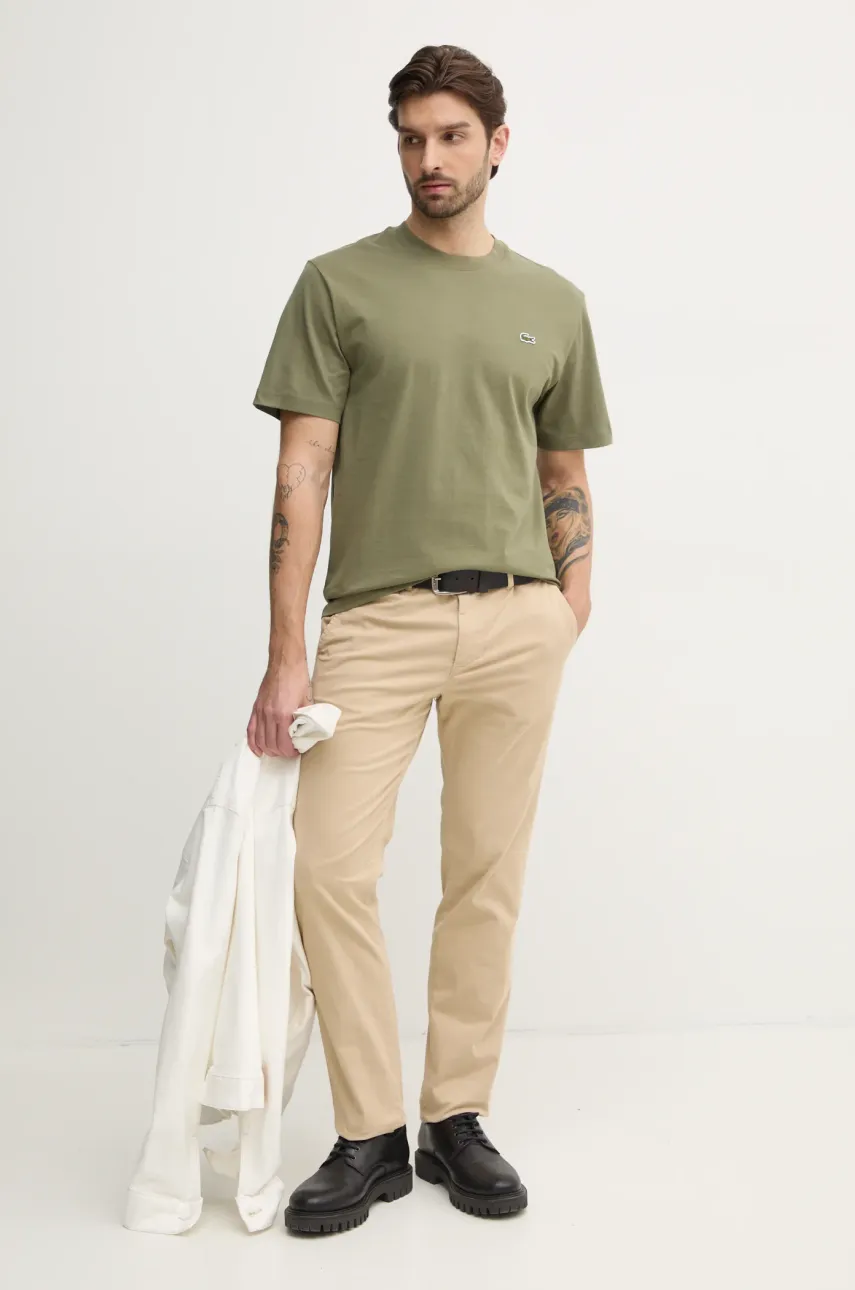 Хлопковая футболка Lacoste мужская цвет белый однотонная TH7318 Хлопковая футболка Lacoste мужская цвет белый однотонная TH7318