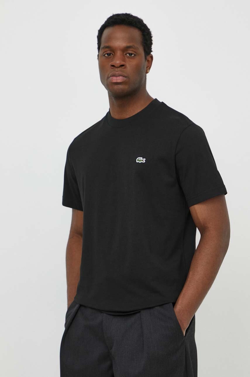 Бавовняна футболка Lacoste чоловіча колір чорний однотонна 
