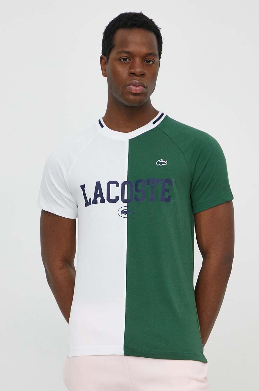 

Тениска Lacoste в бяло с десен, Бял