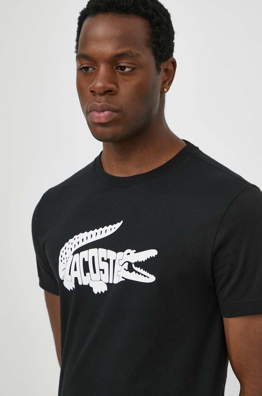 

Тениска Lacoste в черно с принт, Черен
