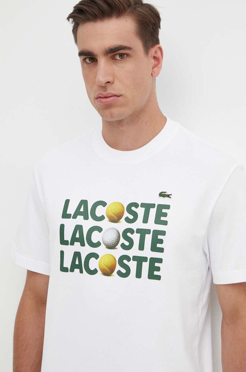 

Памучна тениска Lacoste в бяло с принт, Бял