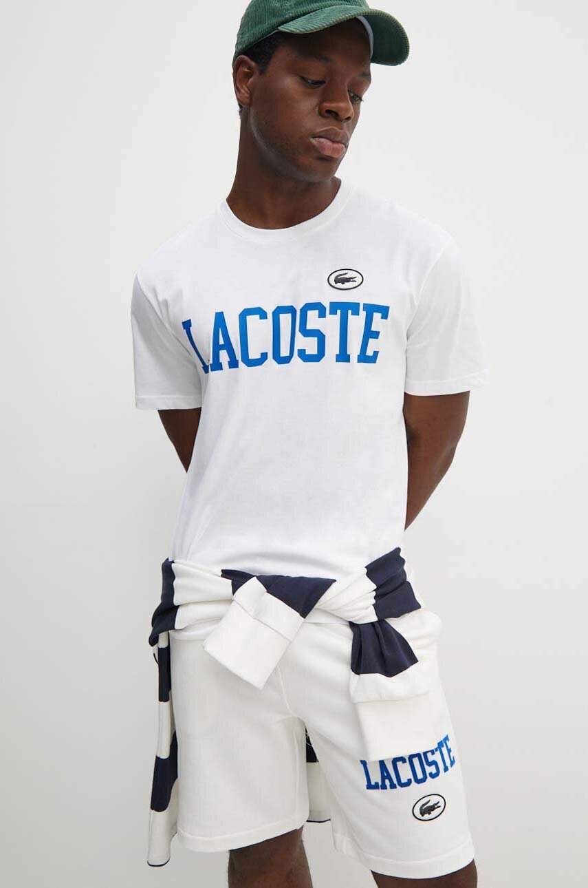 

Памучна тениска Lacoste в бяло с принт, Бял