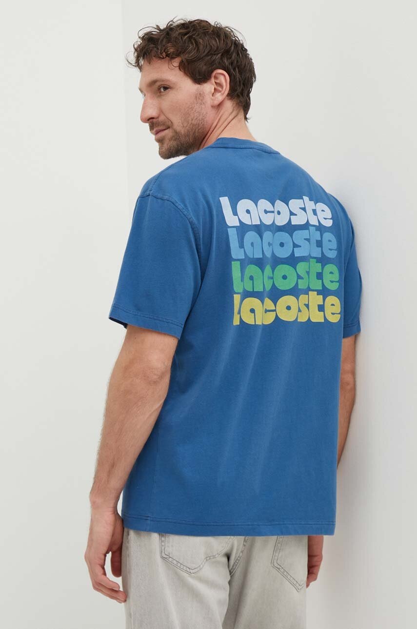 

Памучна тениска Lacoste в синьо с принт, Син
