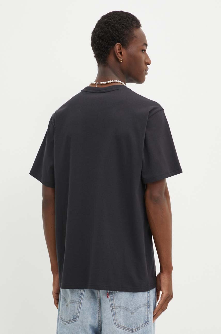 Βαμβακερό μπλουζάκι Herschel ανδρικά, χρώμα: μαύρο φωτογραφία