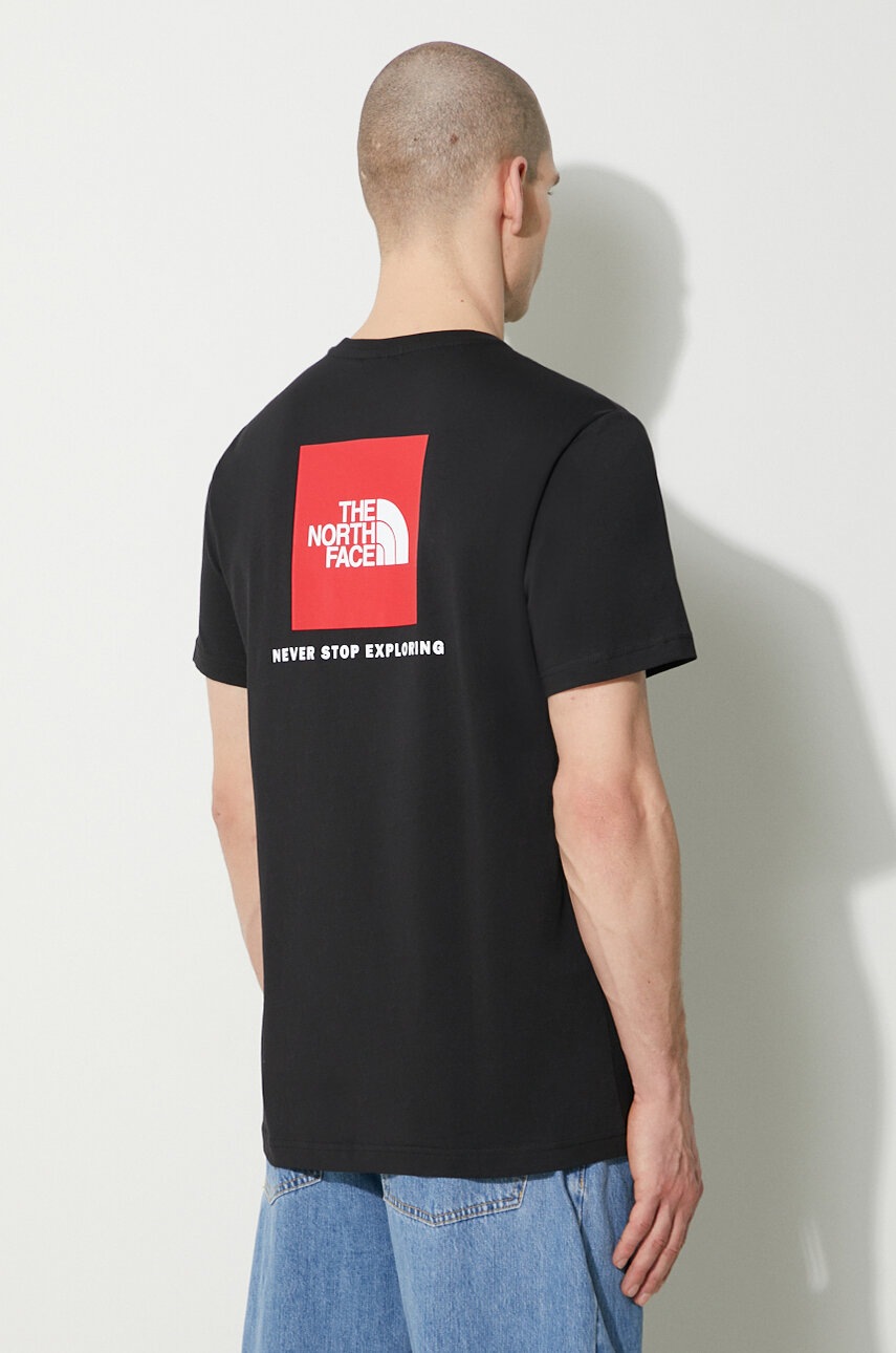 The North Face tricou din bumbac M S/S Redbox Tee bărbați, culoarea negru, cu imprimeu, NF0A87NPJK31