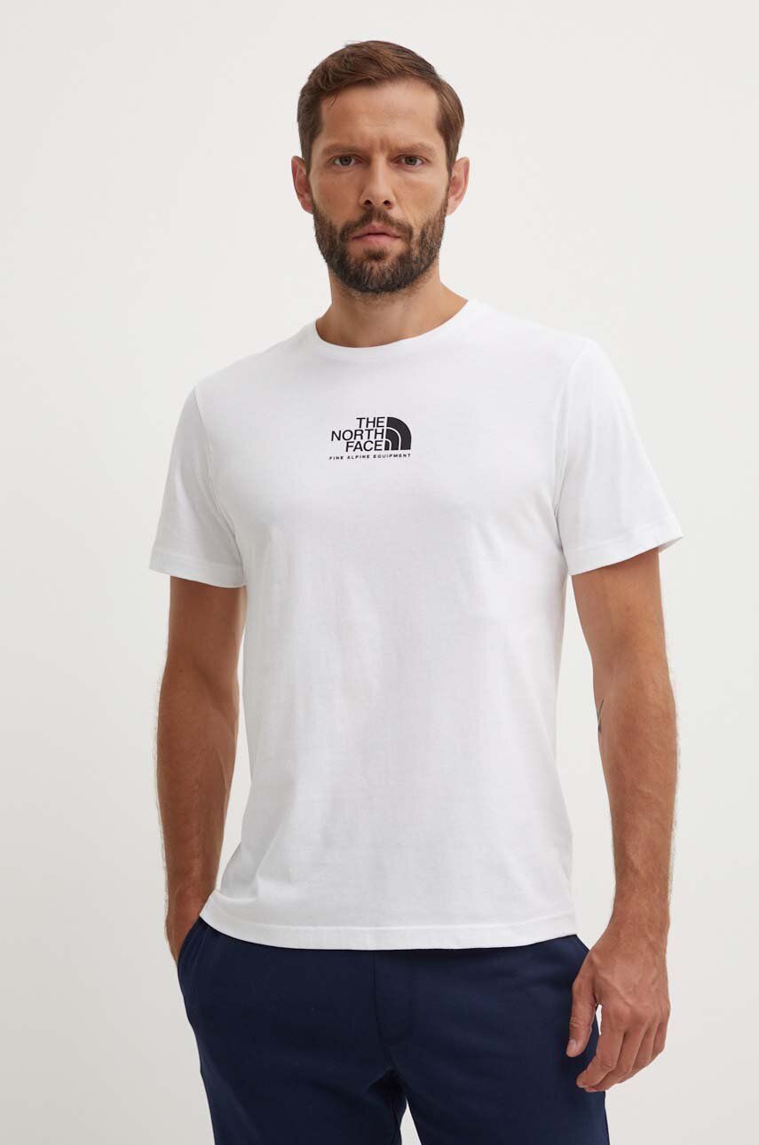 The North Face tricou din bumbac M S/S Fine Alpine Equipment Tee 3 bărbați, culoarea alb, cu imprimeu, NF0A87U3FN41