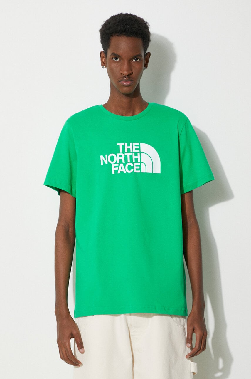 The North Face tricou din bumbac M S/S Easy Tee barbati, culoarea verde, cu imprimeu, NF0A87N5PO81