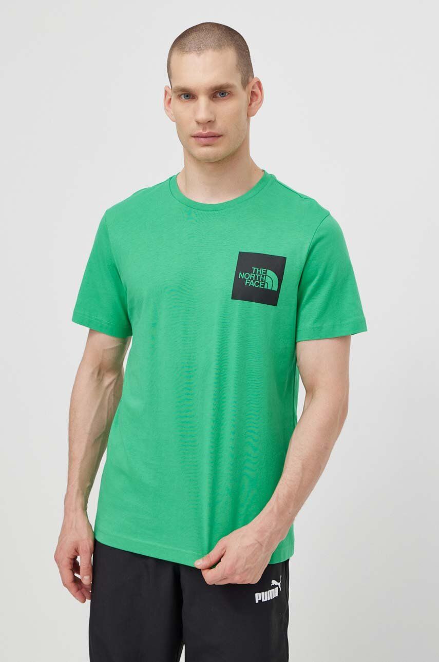 The North Face tricou din bumbac M S/S Fine Tee barbati, culoarea verde, cu imprimeu, NF0A87NDPO81