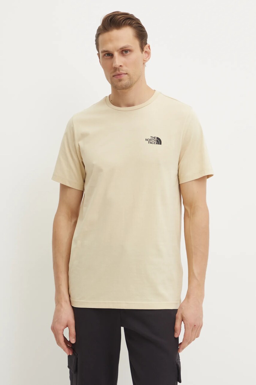 The North Face tricou M S/S Simple Dome Tee barbati, culoarea bej, cu imprimeu, NF0A87NG3X41