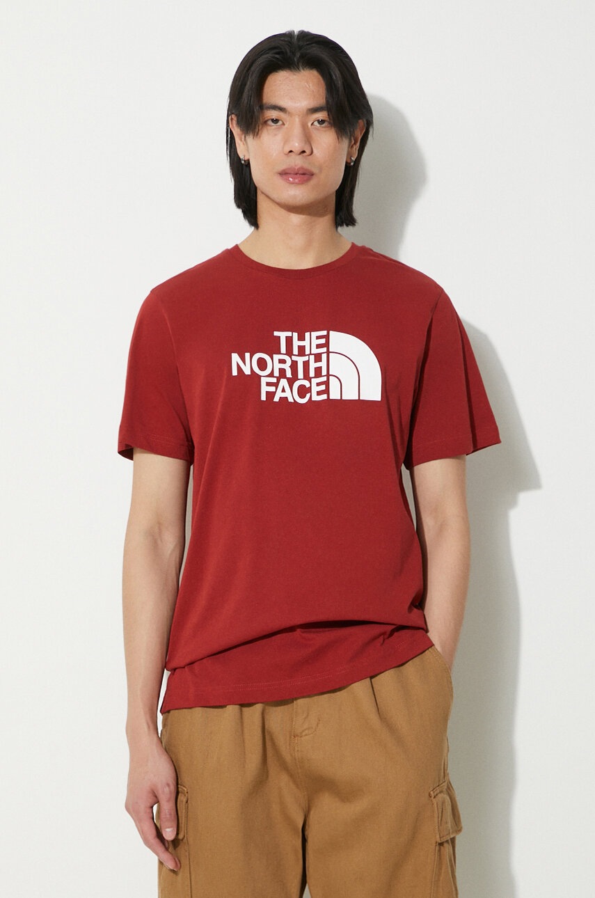The North Face tricou din bumbac M S/S Easy Tee barbati, culoarea bordo, cu imprimeu, NF0A87N5POJ1