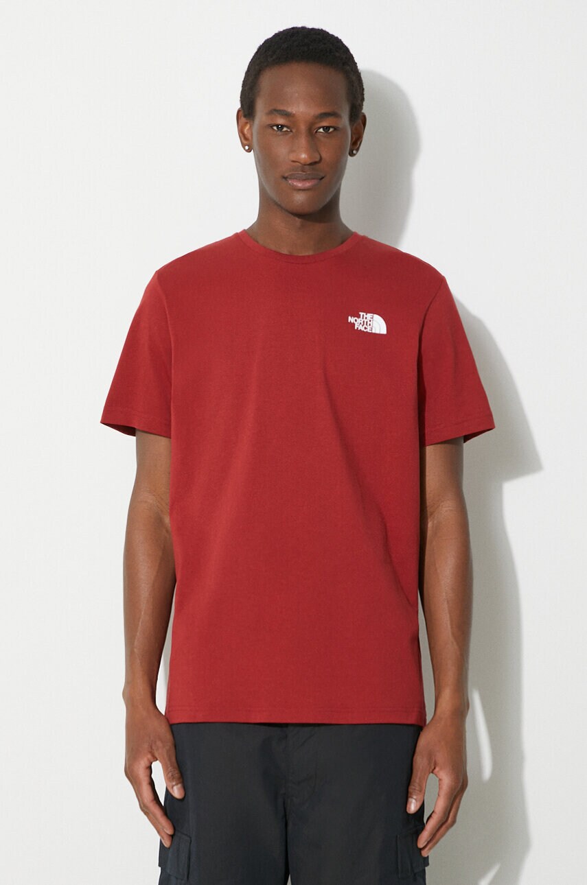 The North Face tricou din bumbac M S/S Redbox Tee barbati, culoarea bordo, cu imprimeu, NF0A87NPPOJ1