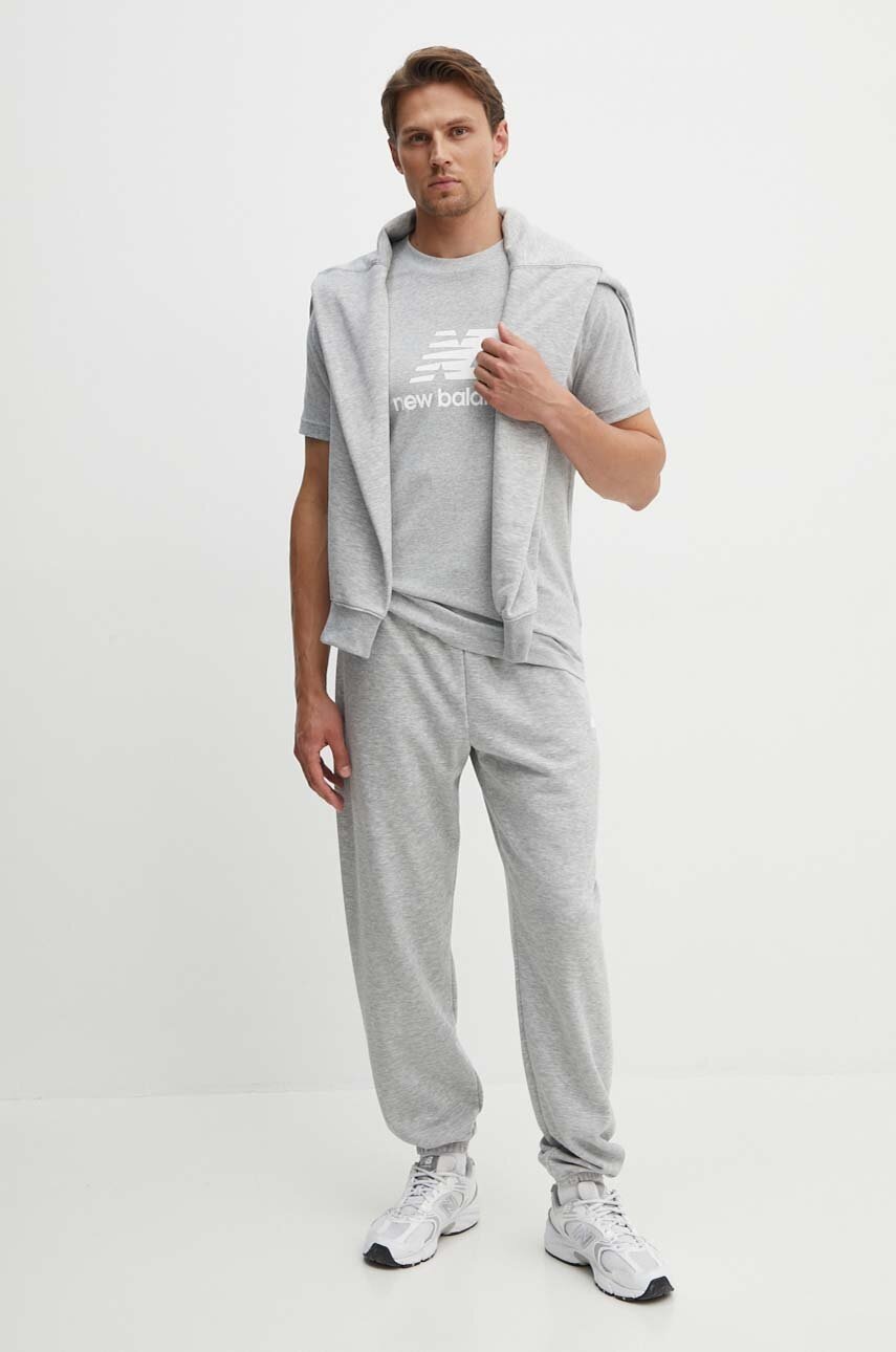 Βαμβακερό μπλουζάκι New Balance Essentials Cotton ανδρικό, χρώμα: γκρι, MT41502AG φωτογραφία