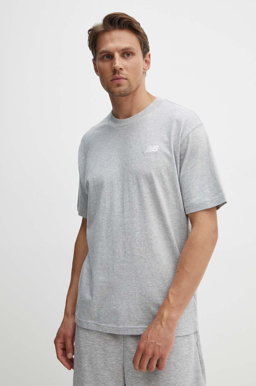 New Balance tricou din bumbac Essentials Cotton bărbați, culoarea gri, melanj, MT41509AG New Balance tricou din bumbac Essentials Cotton bărbați, culoarea gri, melanj, MT41509AG