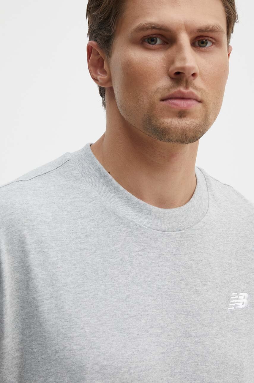 Βαμβακερό μπλουζάκι New Balance Essentials Cotton ανδρικό, χρώμα: γκρι, MT41509AG φωτογραφία