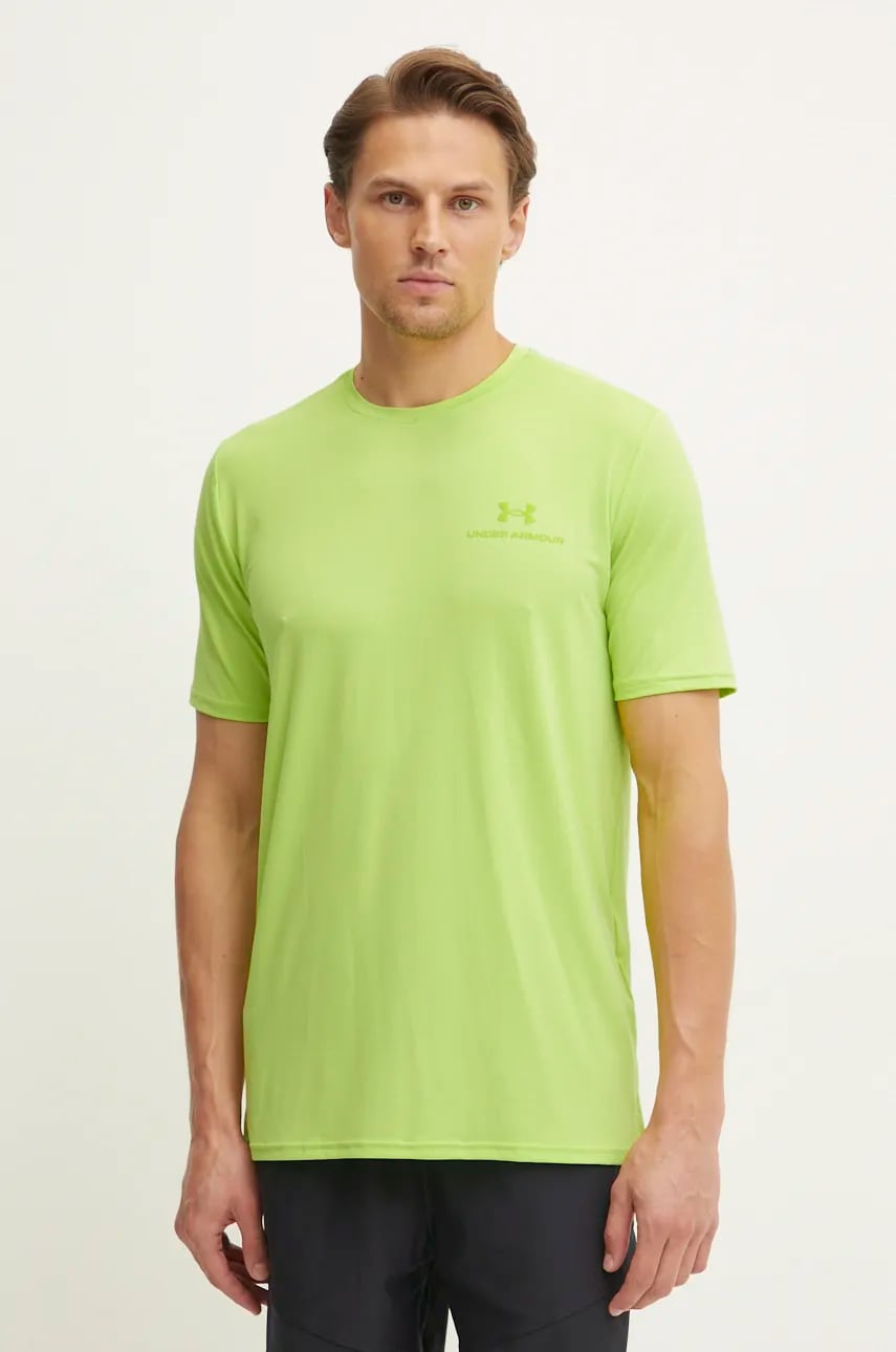 Under Armour tricou de antrenament Rush Energy culoarea verde, neted, 1383973 Under Armour tricou de antrenament Rush Energy culoarea verde, neted, 1383973