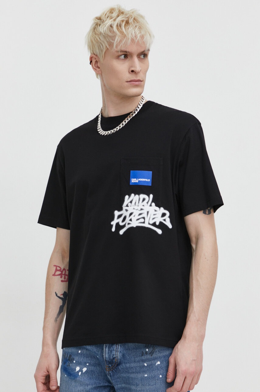 

Памучна тениска Karl Lagerfeld Jeans в черно с принт, Черен