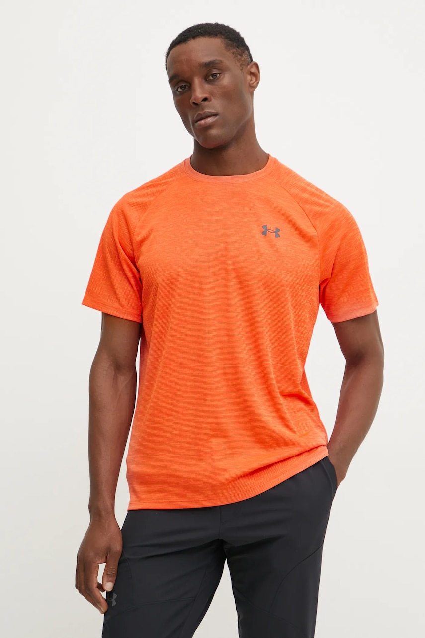 Under Armour tricou de antrenament Tech Textured culoarea portocaliu, melanj, 1382796 Under Armour tricou de antrenament Tech Textured culoarea portocaliu, melanj, 1382796