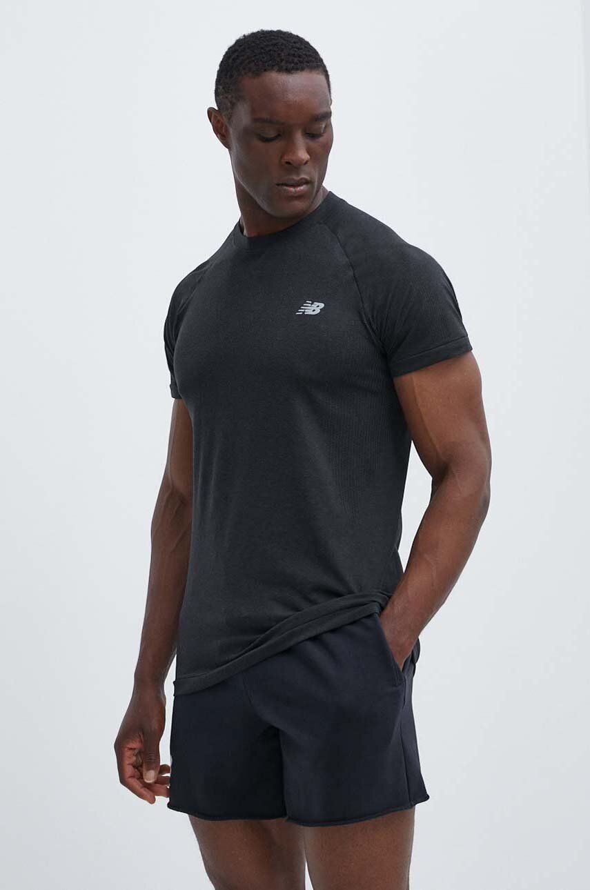 New Balance tricou de antrenament Knit culoarea negru, neted, MT41080BK