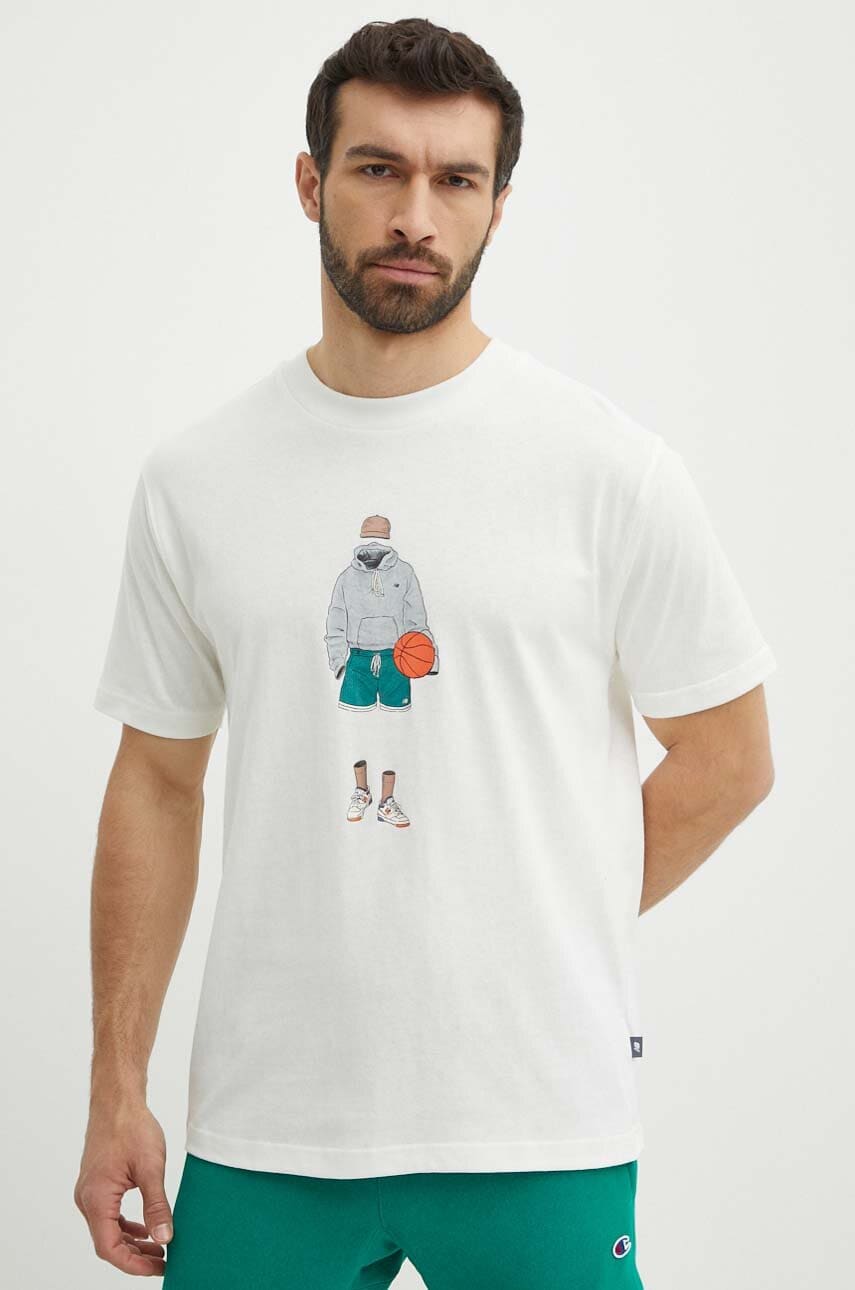 New Balance tricou din bumbac barbati, culoarea bej, cu imprimeu, MT41578SST