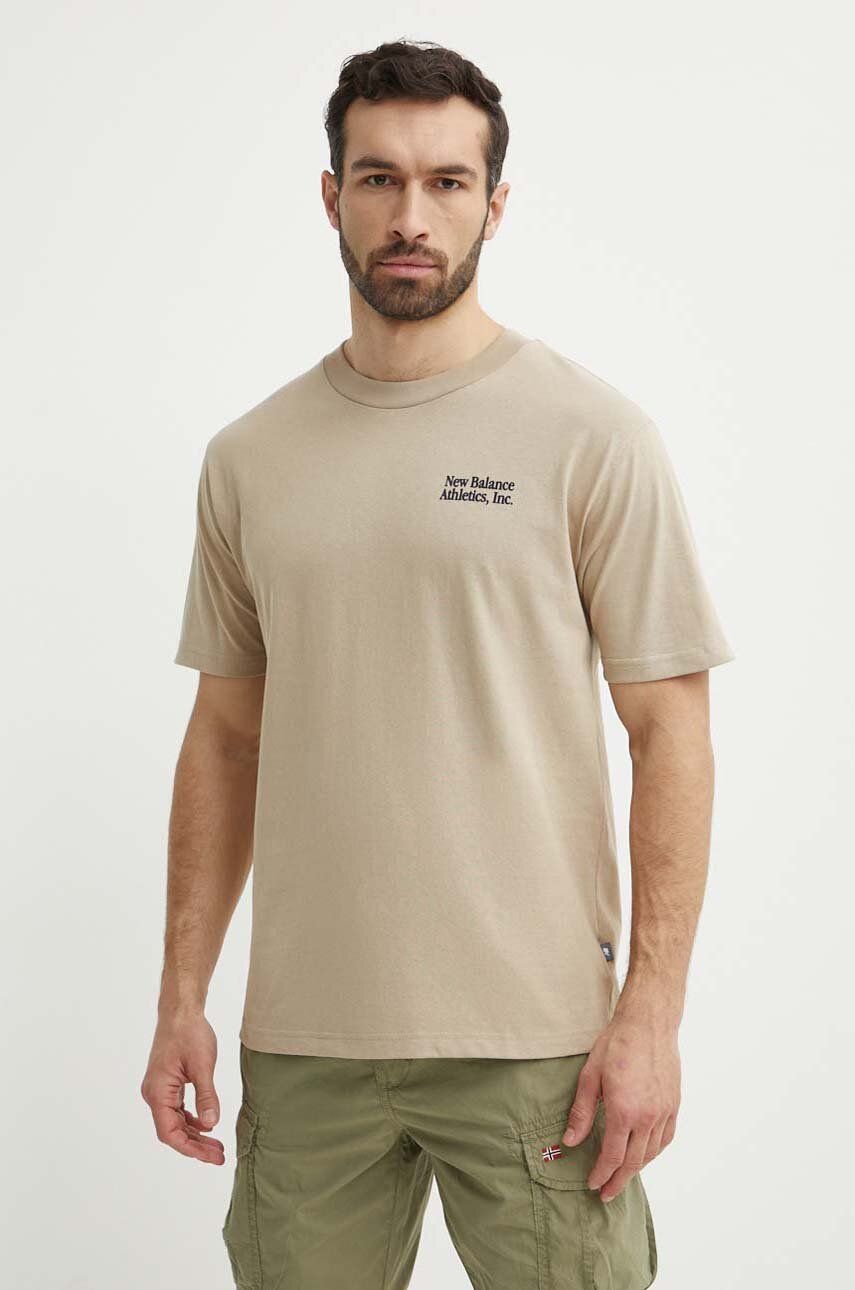 New Balance tricou din bumbac barbati, culoarea bej, cu imprimeu, MT41588SOT