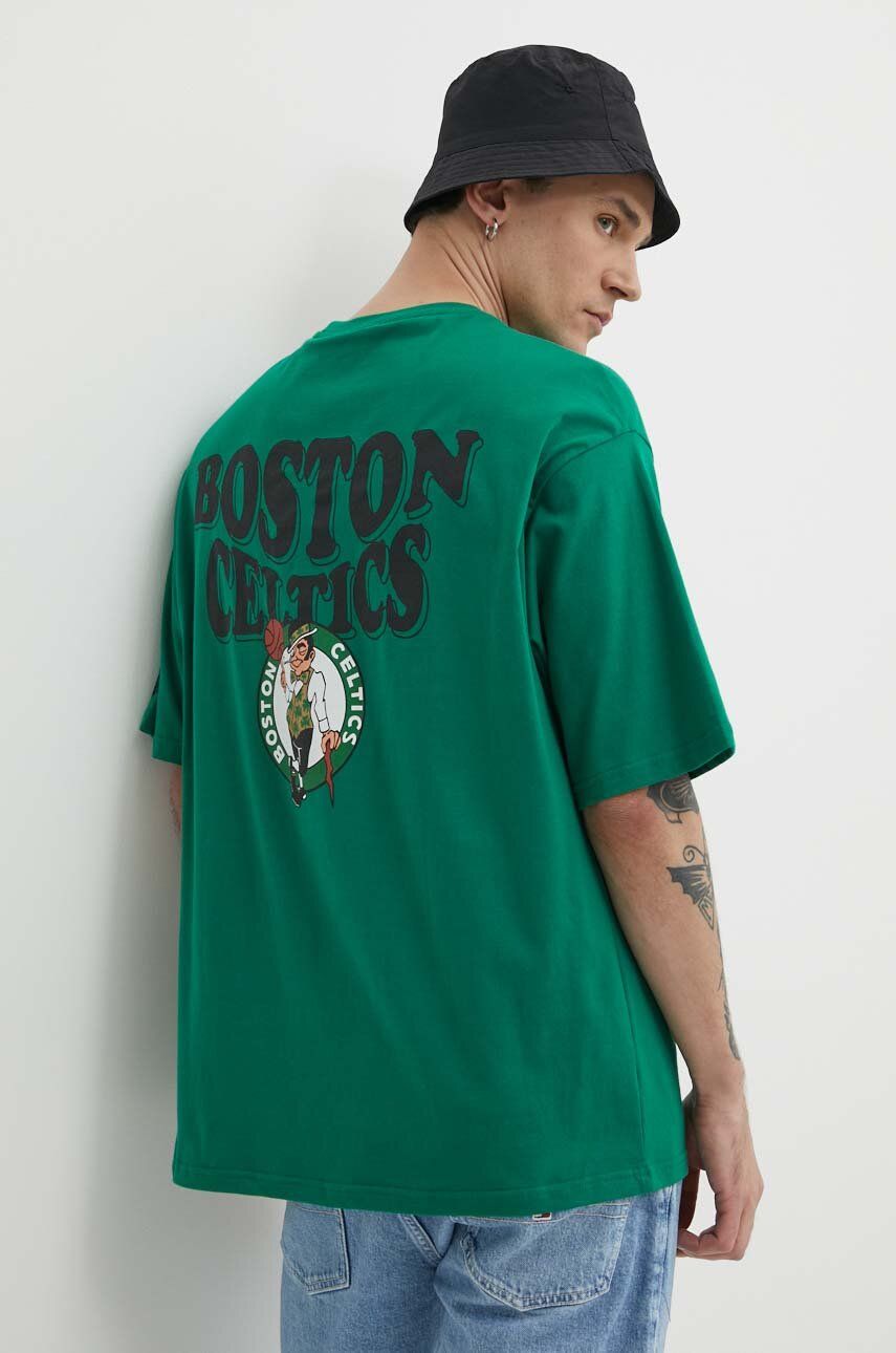 New Era tricou din bumbac barbati, culoarea verde, cu imprimeu, BOSTON CELTICS