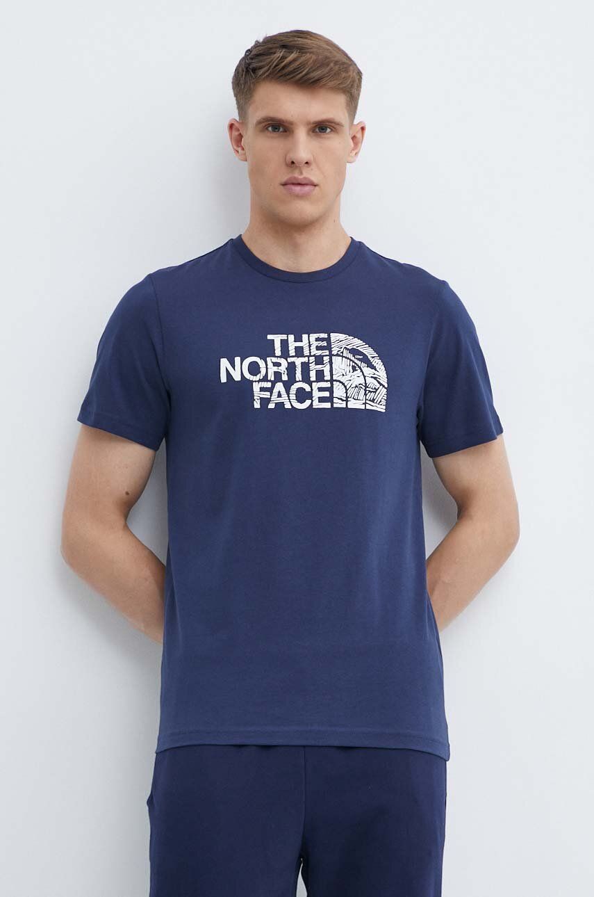 The North Face tricou din bumbac barbati, culoarea albastru marin, cu imprimeu, NF0A87NX8K21