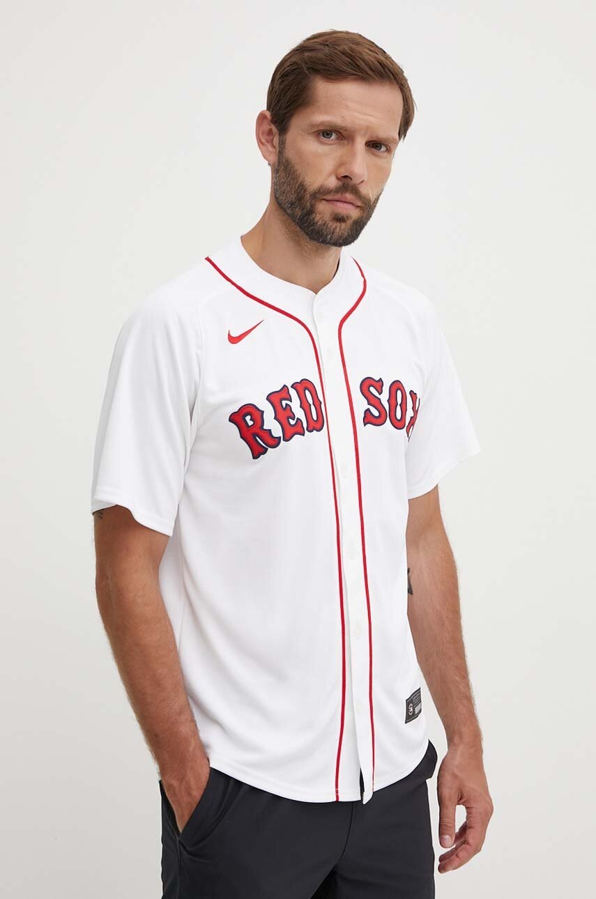 Nike camasa Boston Red Sox culoarea alb, cu guler stand-up, regular