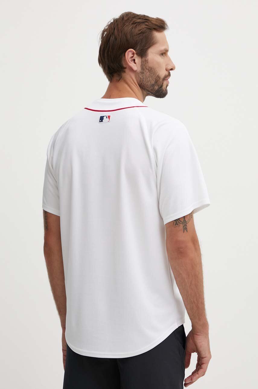 Nike Tricou MLB Boston Red Sox Culoarea Alb, Cu Guler Stand-up, Regular