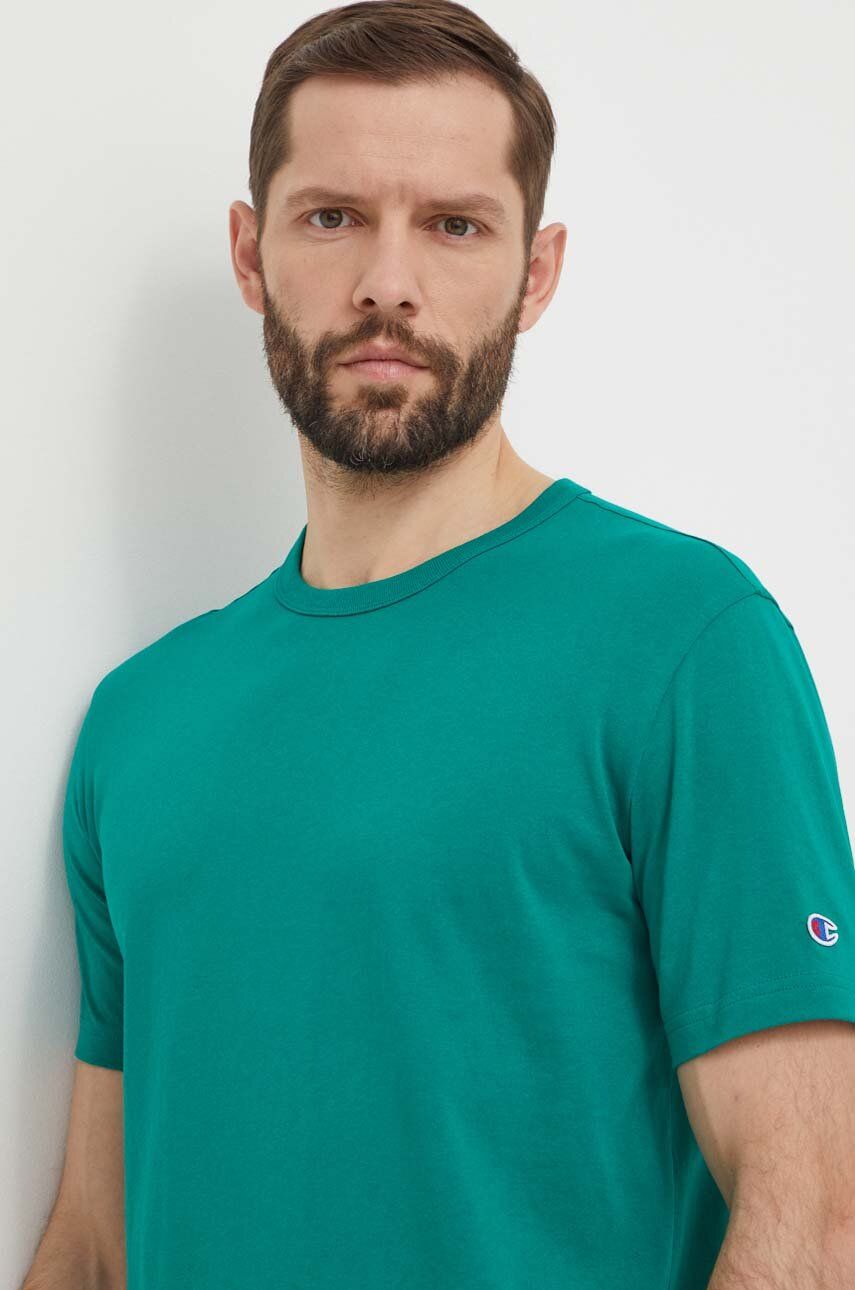 Champion tricou din bumbac barbati, culoarea verde, neted, 220016